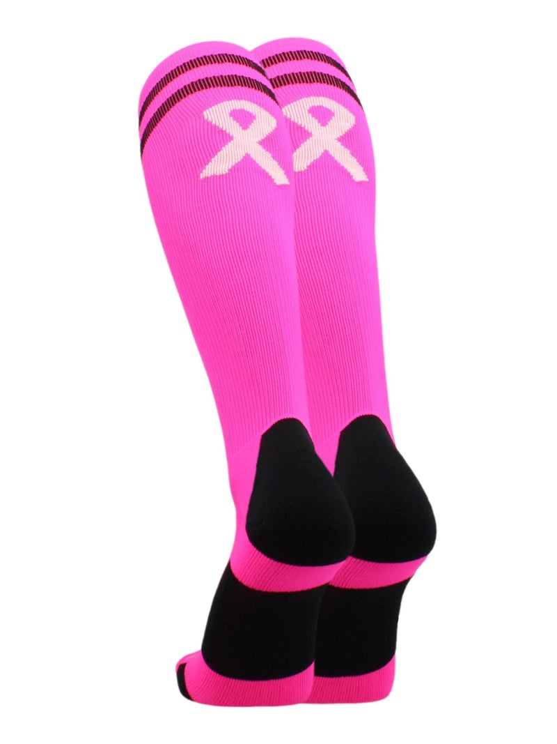 MadSportsStuff Breast Cancer Awareness Socks with Stripes (Neon Pink/Pale Pink, Medium) - Image 4